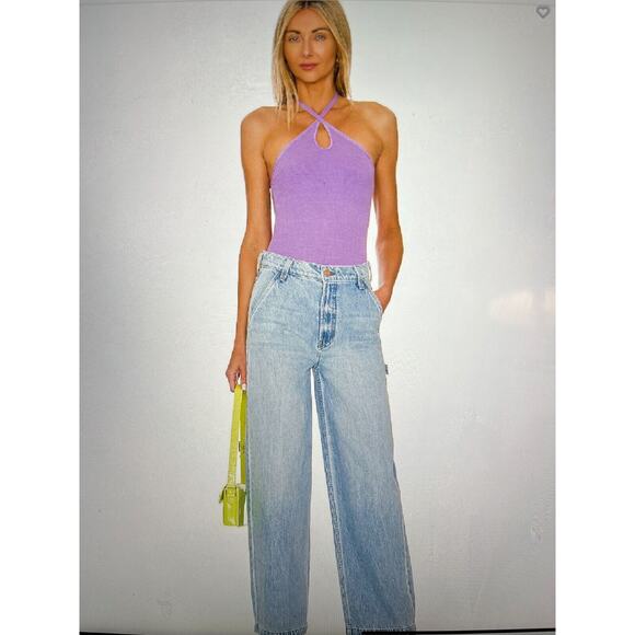 NWT ENZA COSTA REVOLV KEYHOLE HALTER NECK TIED RIBBED BODYSUIT SNAPS XS MSRP$185 - Picture 3 of 5